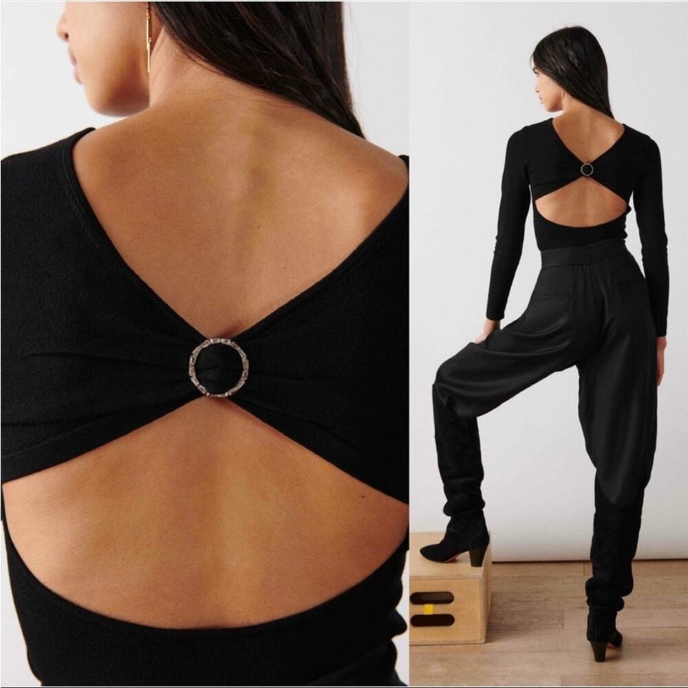 ba&sh Elegant Black Open-Back Sweater